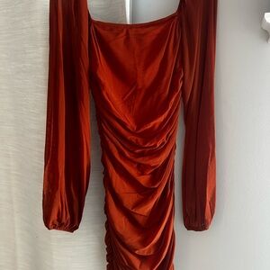 Rust Dress with Sheer Long Sleeves